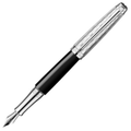 Caran d’Ache Leman Damier Silver Plated/Rhodium Coated Fountain Pen with Leather Case